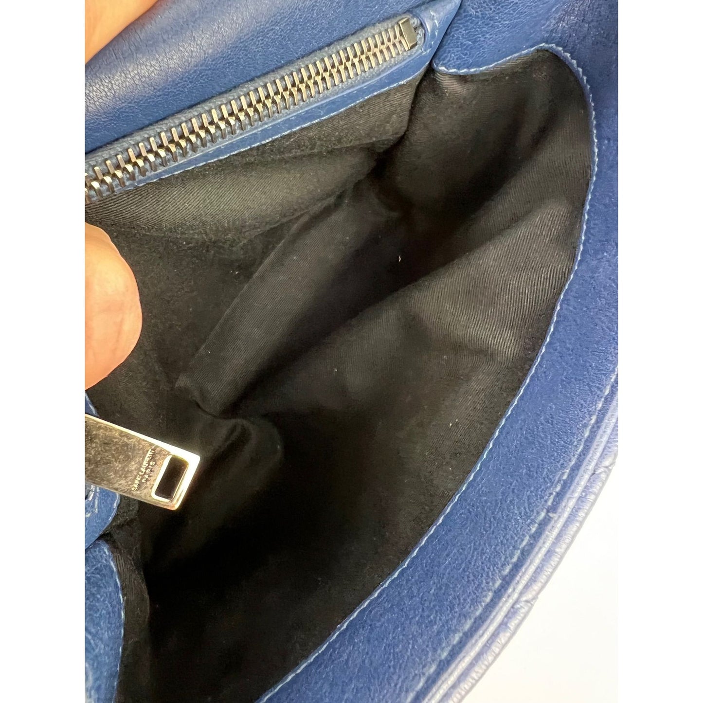 
                  
                    Saint Laurent Sheepskin Matelasse Chevron Medium College Leather Blue Messenger Bag
                  
                