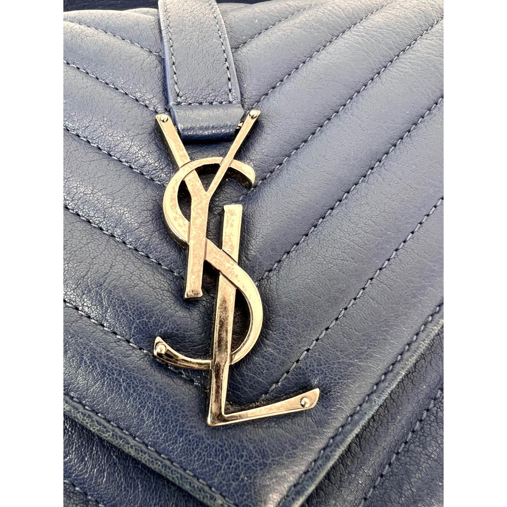 
                  
                    Saint Laurent Sheepskin Matelasse Chevron Medium College Leather Blue Messenger Bag
                  
                