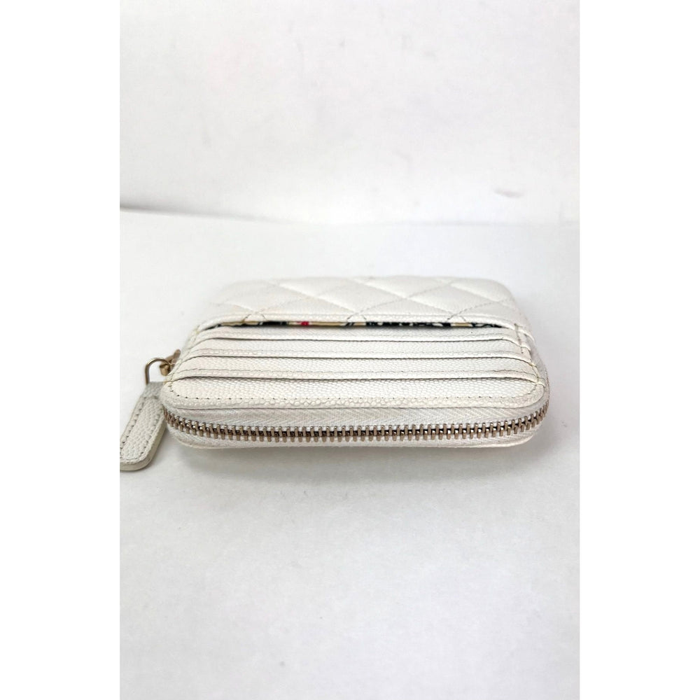 
                  
                    Chanel Caviar Quilted CC Zip Card Holder White Wallet
                  
                