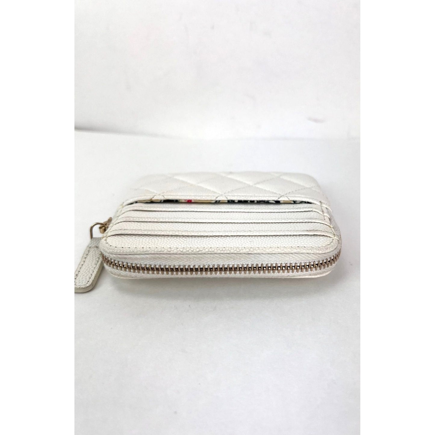 
                  
                    Chanel Caviar Quilted CC Zip Card Holder White Wallet
                  
                