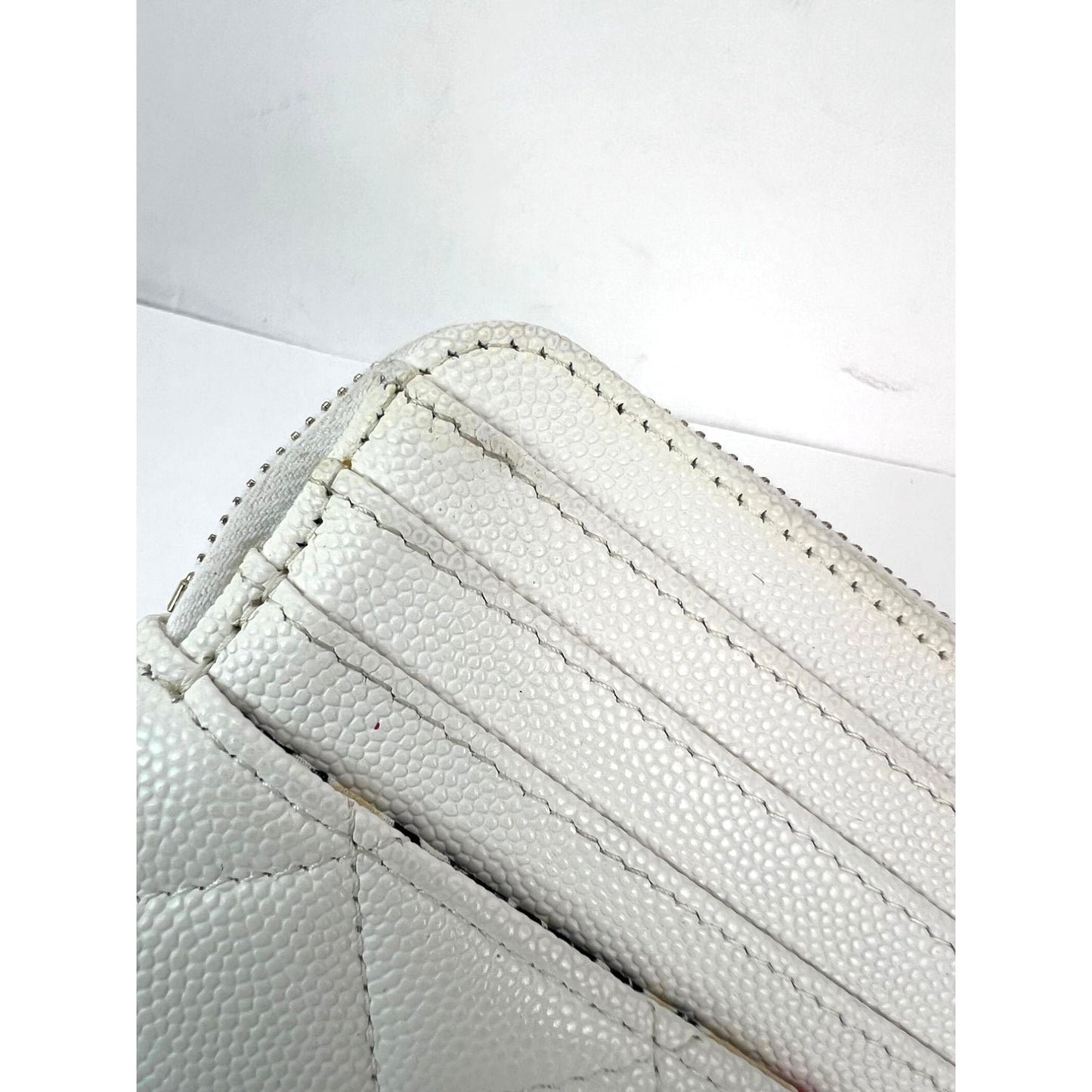 
                  
                    Chanel Caviar Quilted CC Zip Card Holder White Wallet
                  
                