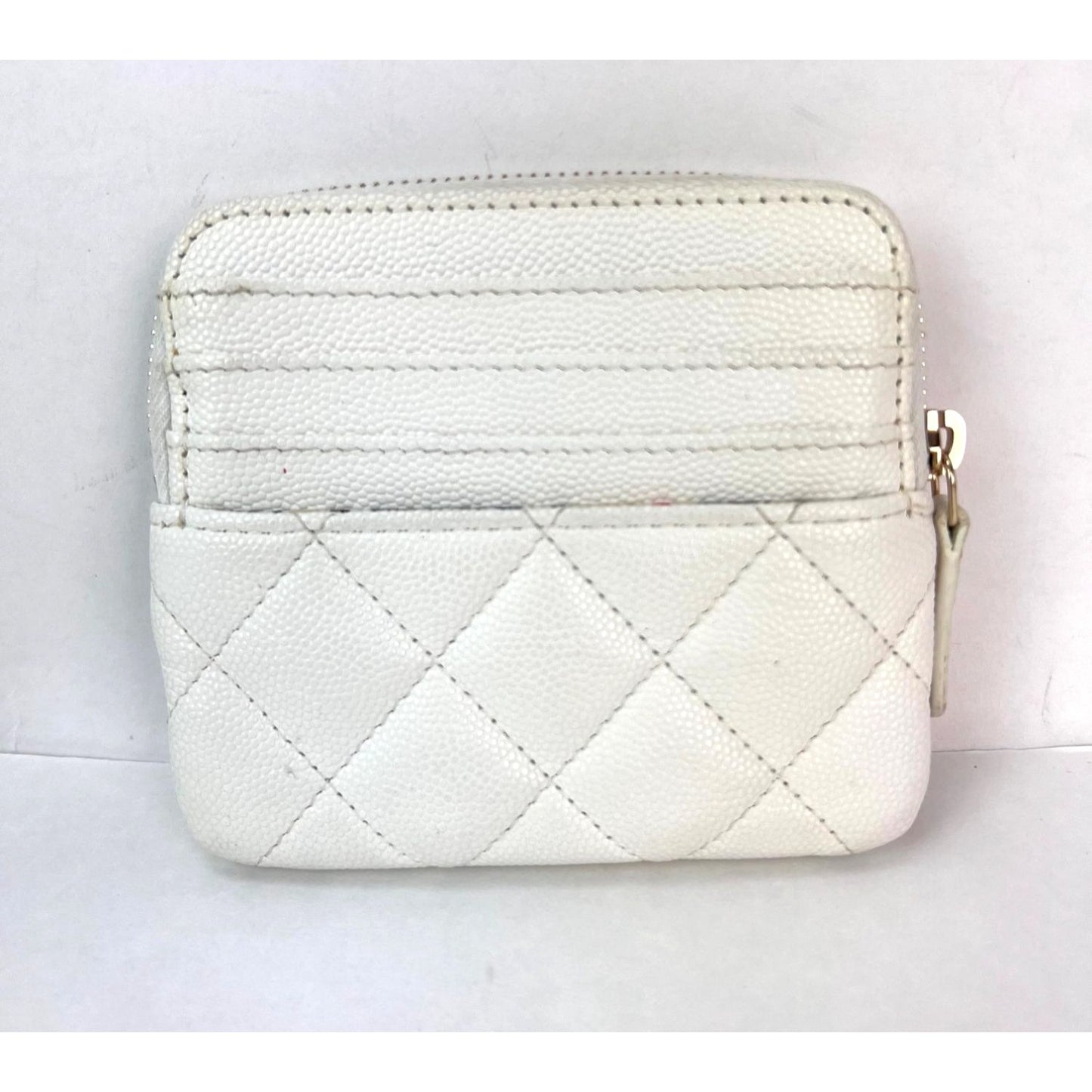 
                  
                    Chanel Caviar Quilted CC Zip Card Holder White Wallet
                  
                