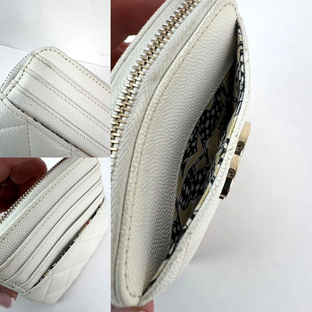 
                  
                    Chanel Caviar Quilted CC Zip Card Holder White Wallet
                  
                