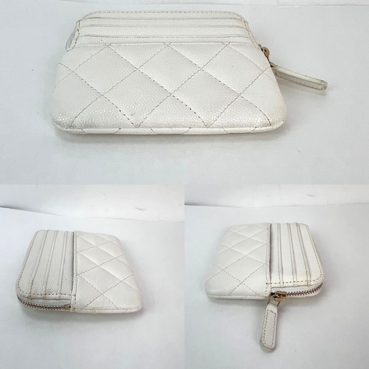 
                  
                    Chanel Caviar Quilted CC Zip Card Holder White Wallet
                  
                