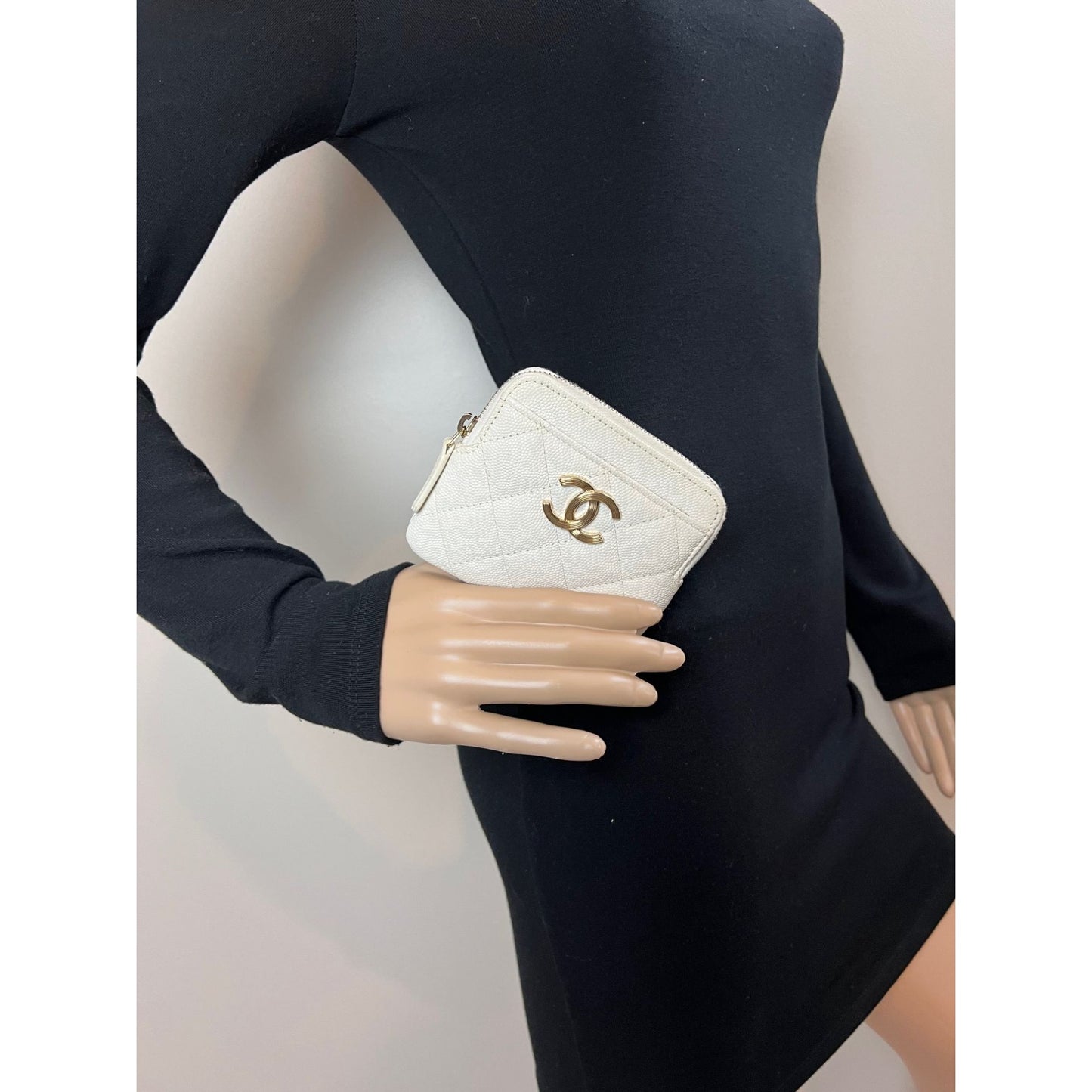 
                  
                    Chanel Caviar Quilted CC Zip Card Holder White Wallet
                  
                