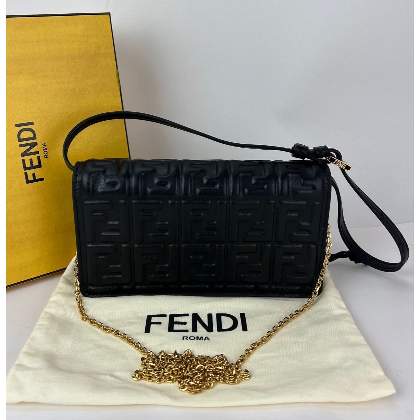 
                  
                    Fendi Tube Wallet on a Chain Black Nappa Leather Crossbody Bag
                  
                
