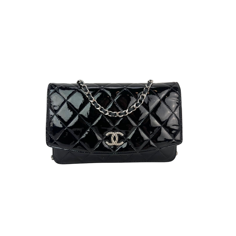 Chanel Quilted Patent Leather Wallet on a Chain Clutch