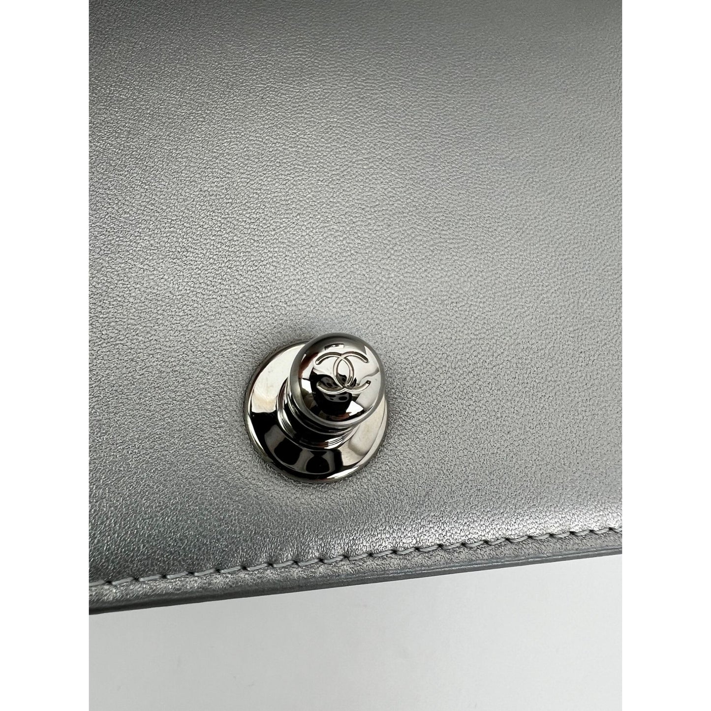 
                  
                    Chanel Iridescent Lambskin PVC Quilted Small Boy Flap Silver Blue Shoulder Bag
                  
                