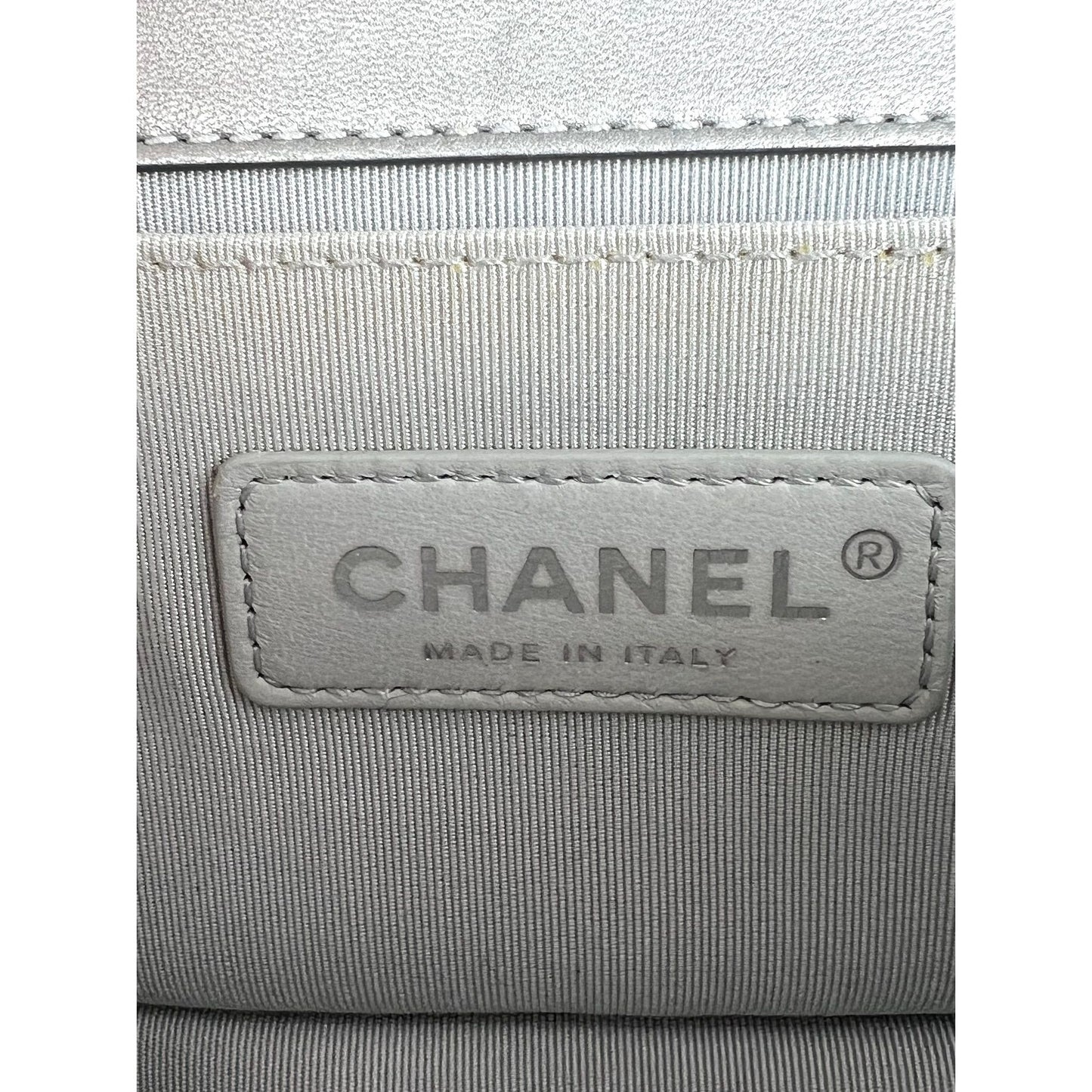 
                  
                    Chanel Iridescent Lambskin PVC Quilted Small Boy Flap Silver Blue Shoulder Bag
                  
                