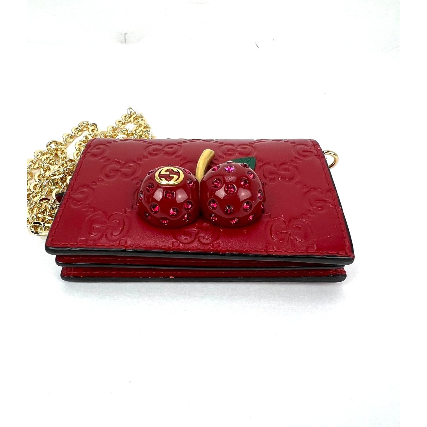 
                  
                    Gucci Guccissima Bifold Cherries Compact Red Leather Wallet  
                  
                