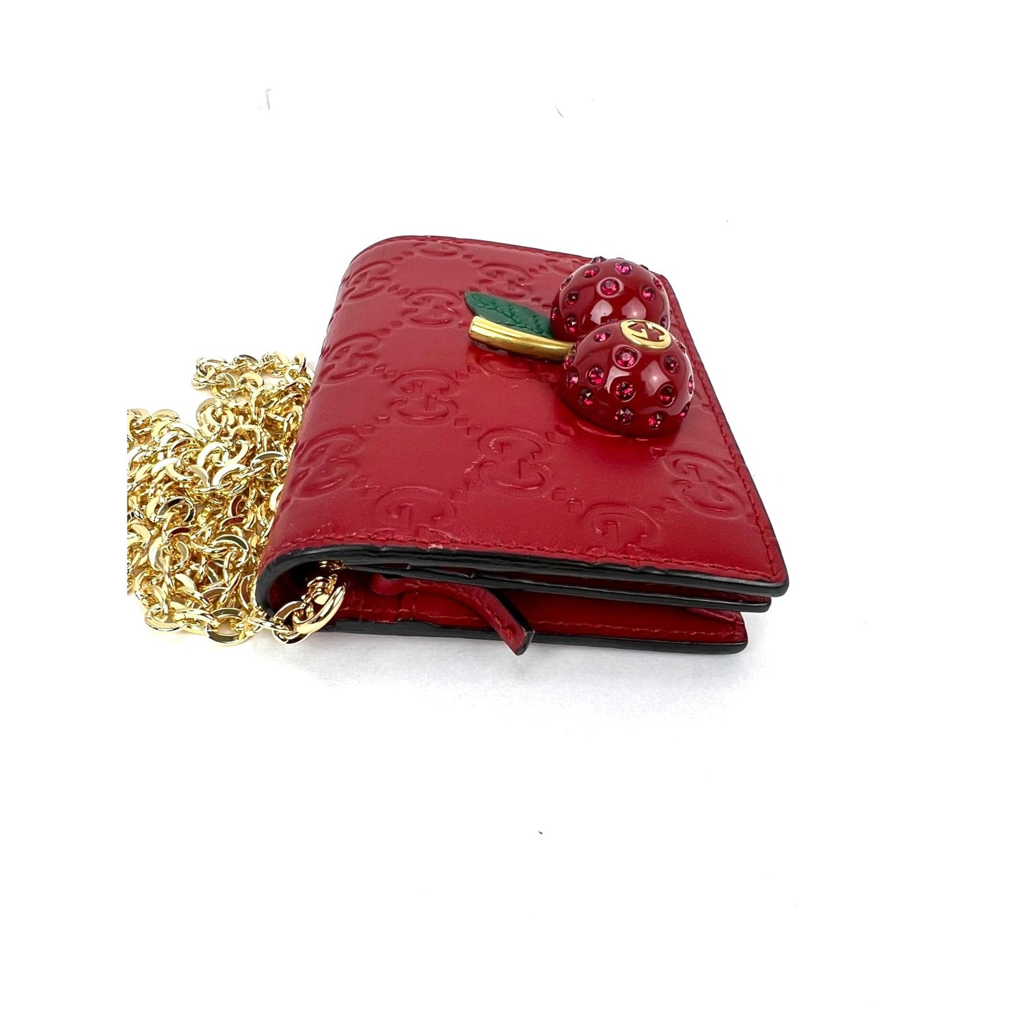 
                  
                    Gucci Guccissima Bifold Cherries Compact Red Leather Wallet  
                  
                