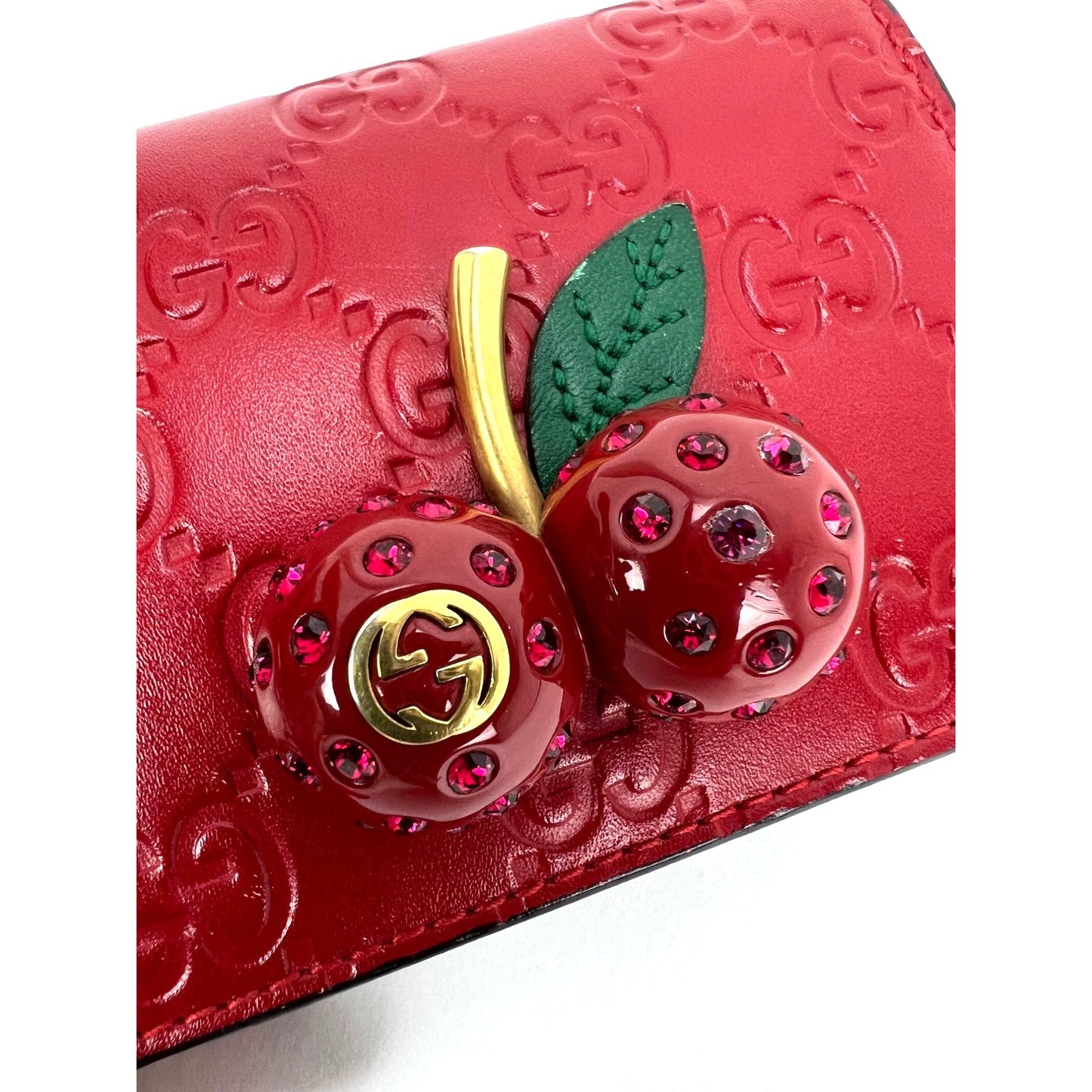 
                  
                    Gucci Guccissima Bifold Cherries Compact Red Leather Wallet  
                  
                
