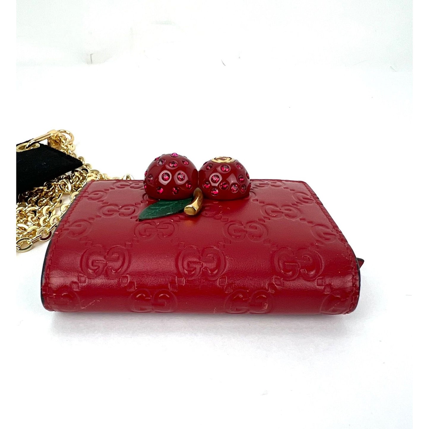 
                  
                    Gucci Guccissima Bifold Cherries Compact Red Leather Wallet  
                  
                