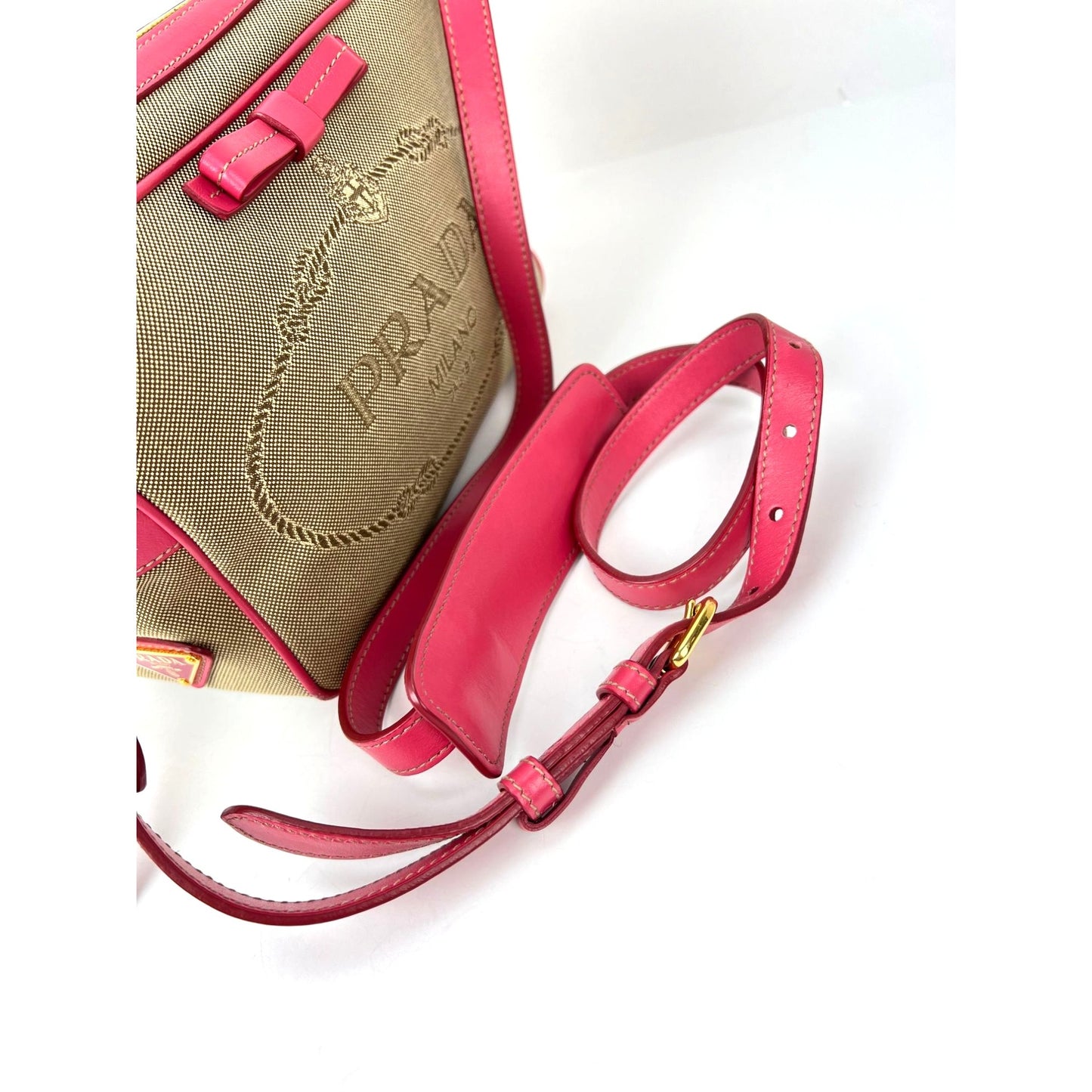 
                  
                    Prada Jacquard Khaki Canvas Camera Corda Peonia Crossbody Bag
                  
                