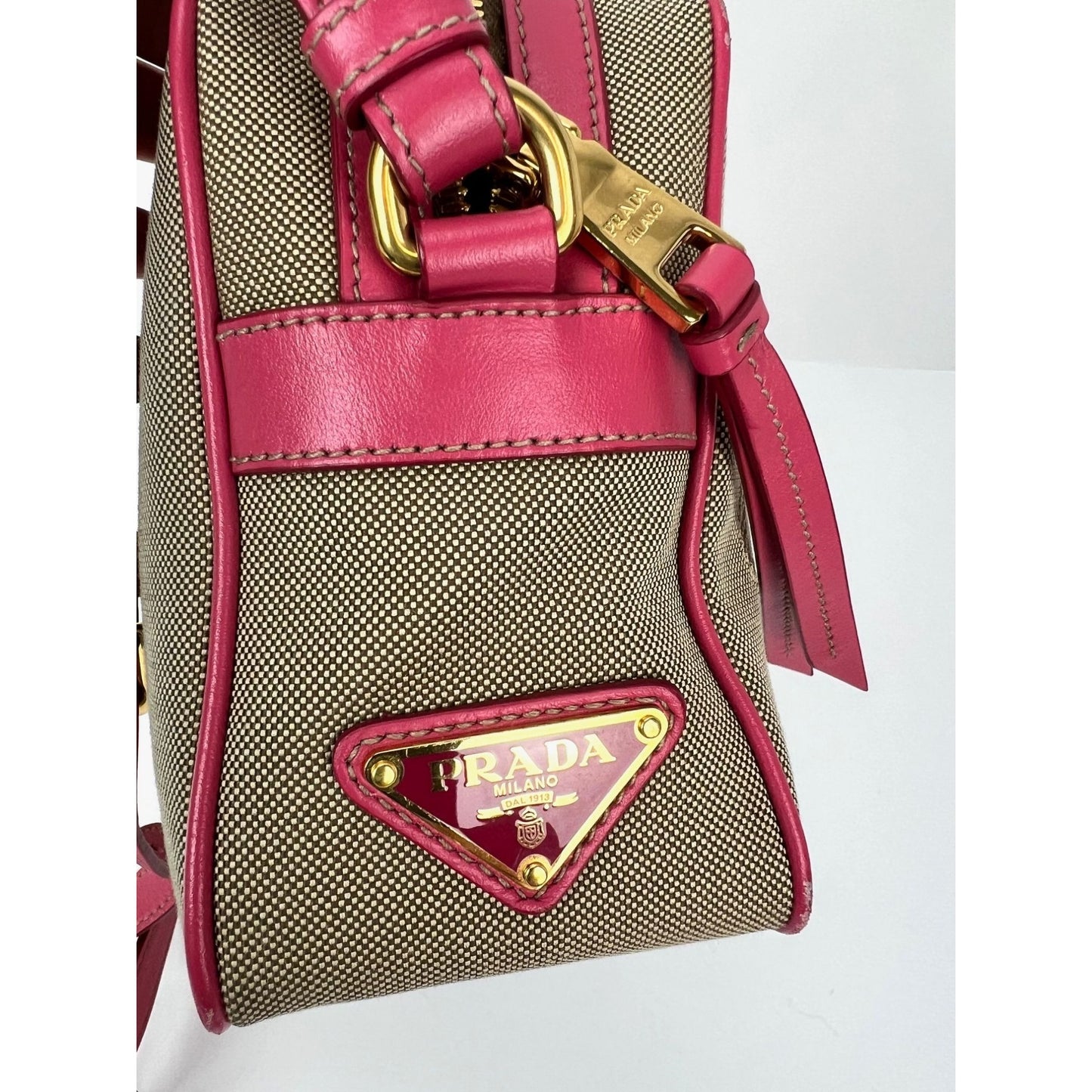 
                  
                    Prada Jacquard Khaki Canvas Camera Corda Peonia Crossbody Bag
                  
                