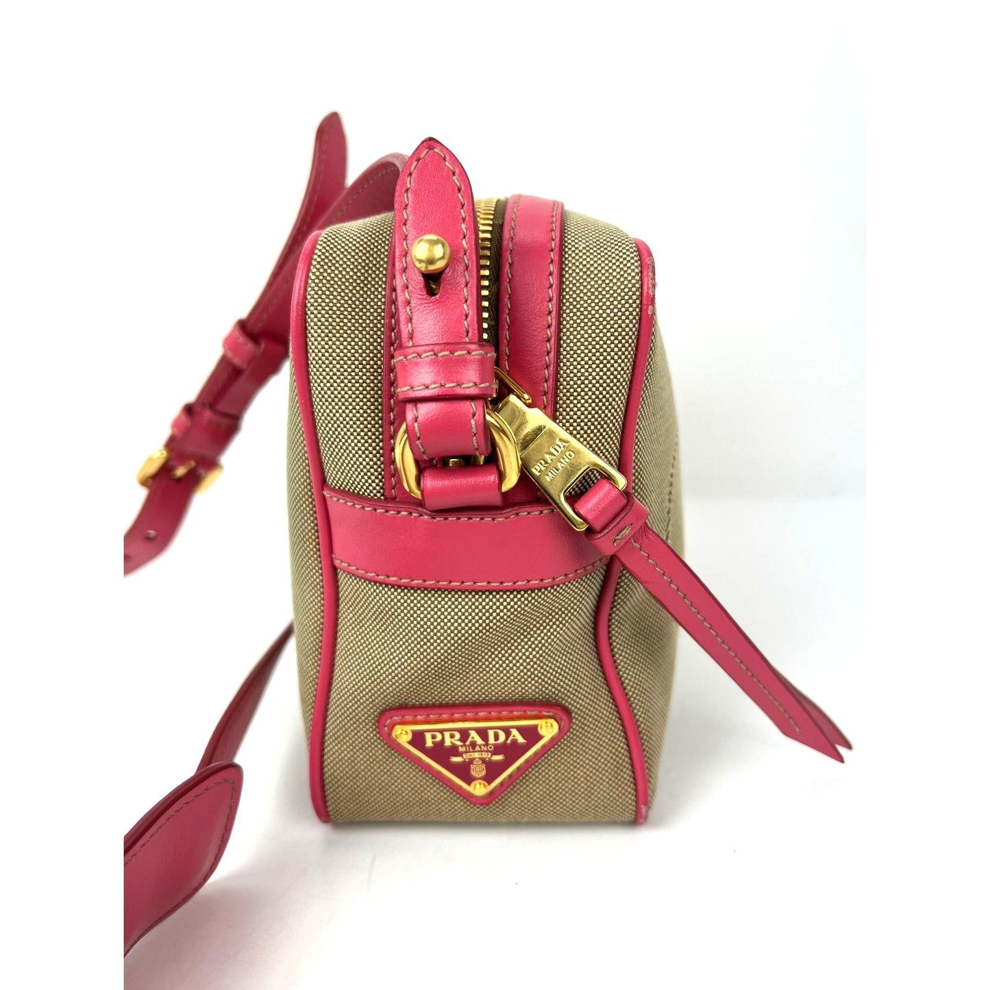 
                  
                    Prada Jacquard Khaki Canvas Camera Corda Peonia Crossbody Bag
                  
                