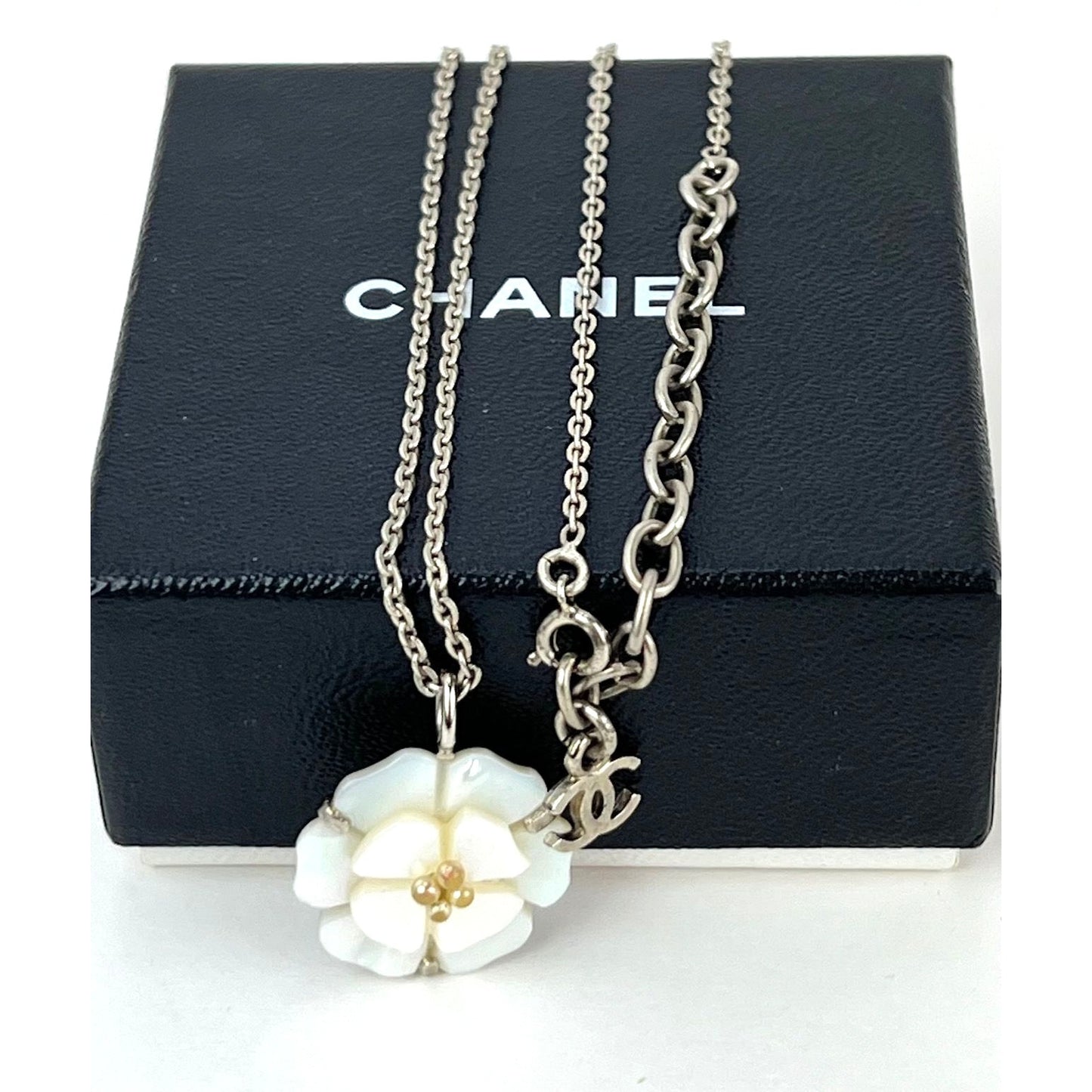 
                  
                    Chanel Mother of Pearl Camellia Pendant Necklace
                  
                