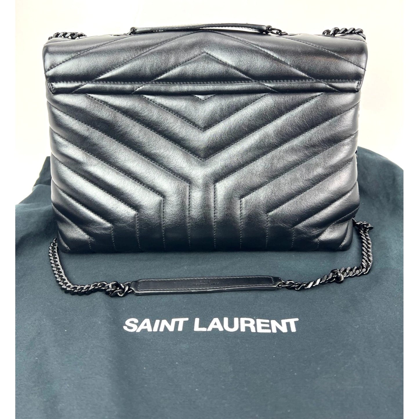 
                  
                    Saint Laurent Medium Loulou Bag Quilted Black Leather Monochrome YSL Flap
                  
                