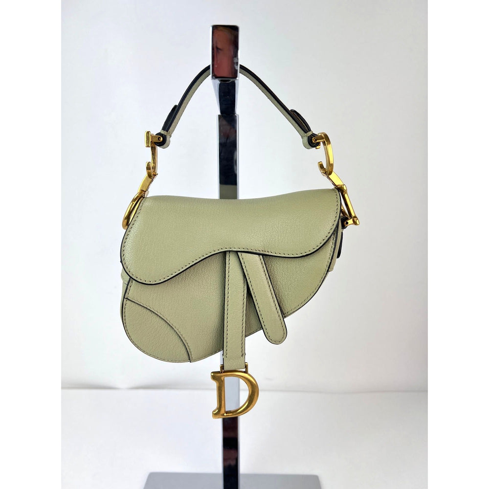 Christian Dior Goatskin Light Green Micro Saddle Bag with Strap