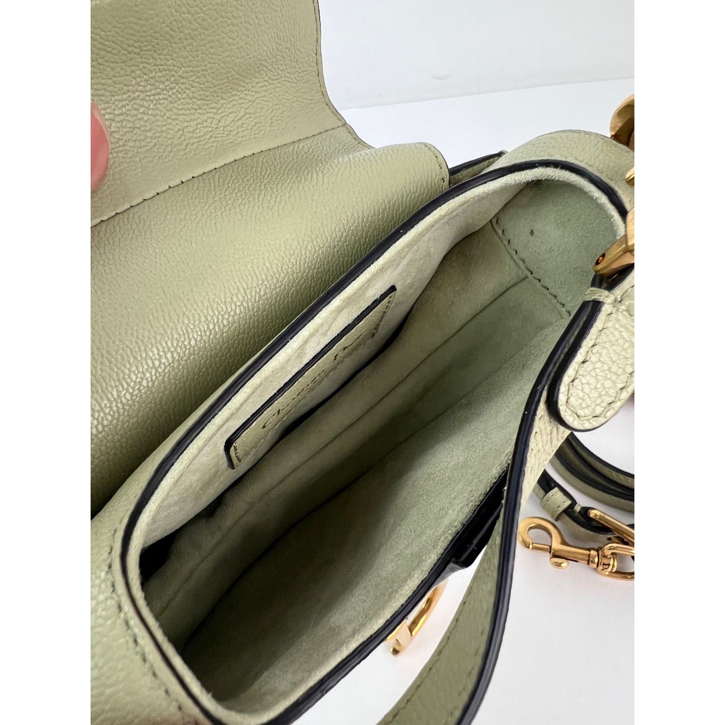 
                  
                    Christian Dior Goatskin Light Green Micro Saddle Bag with Strap
                  
                