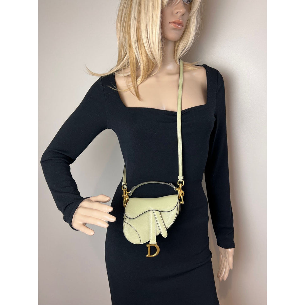 Christian Dior Goatskin Light Green Micro Saddle Bag with  display picture 3