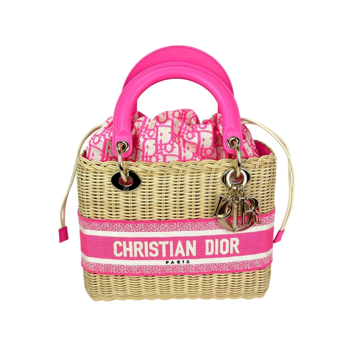 
                  
                    Christian Wicker Oblique Fluorescent Pink Medium Lady Bag
                  
                