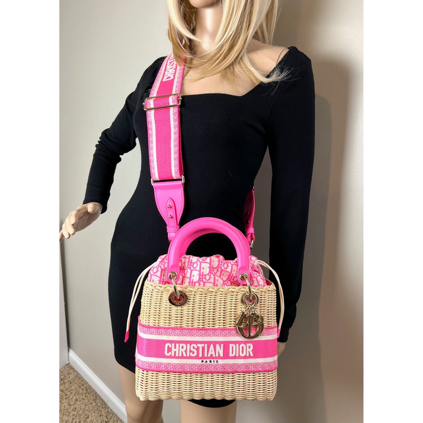 
                  
                    Christian Wicker Oblique Fluorescent Pink Medium Lady Bag
                  
                