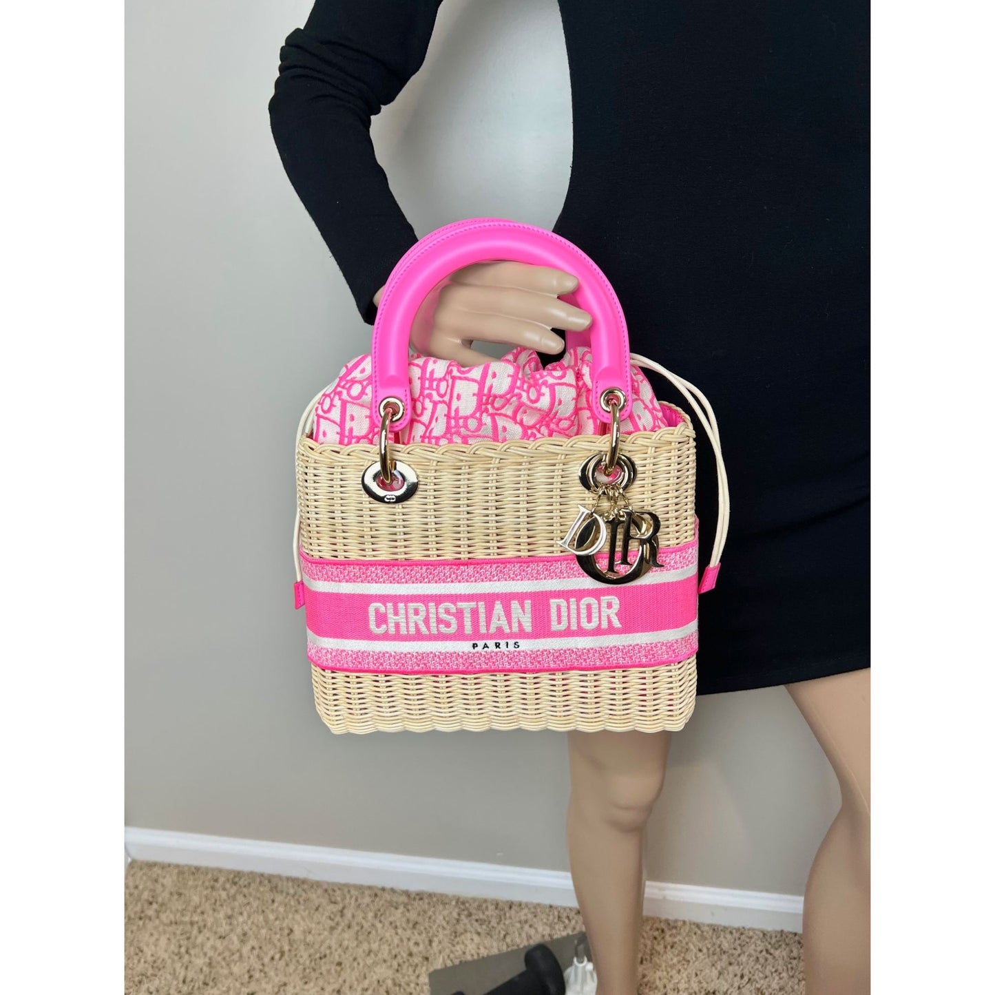 
                  
                    Christian Wicker Oblique Fluorescent Pink Medium Lady Bag
                  
                