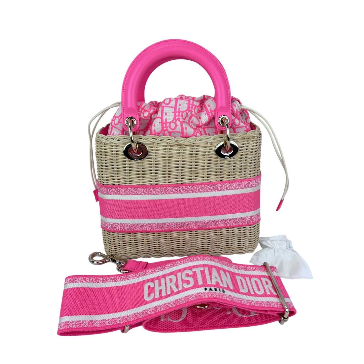 
                  
                    Christian Wicker Oblique Fluorescent Pink Medium Lady Bag
                  
                