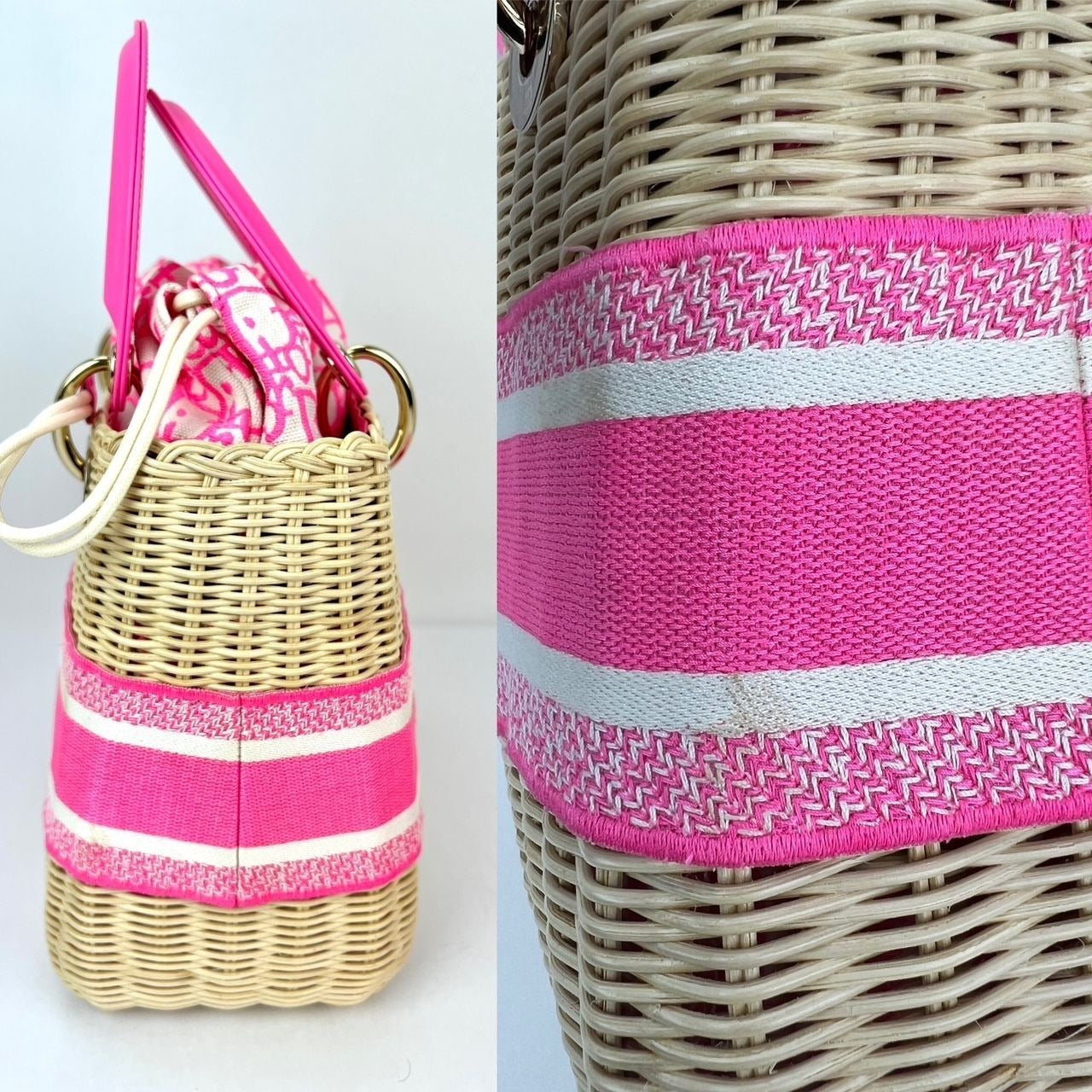 
                  
                    Christian Wicker Oblique Fluorescent Pink Medium Lady Bag
                  
                