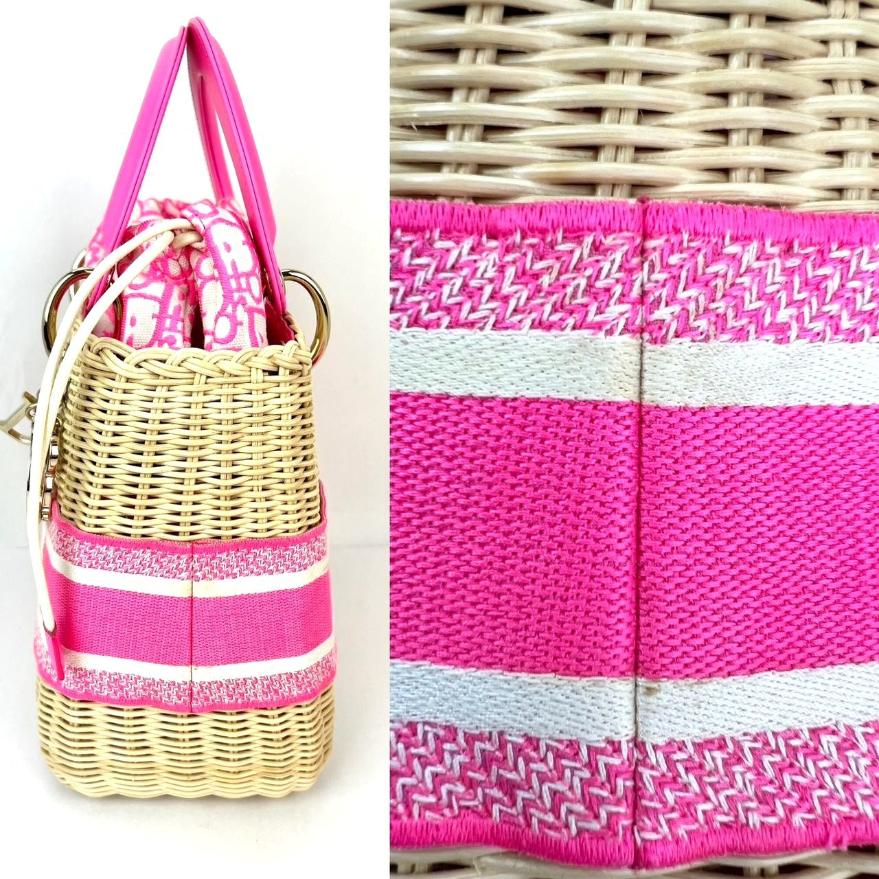 
                  
                    Christian Wicker Oblique Fluorescent Pink Medium Lady Bag
                  
                