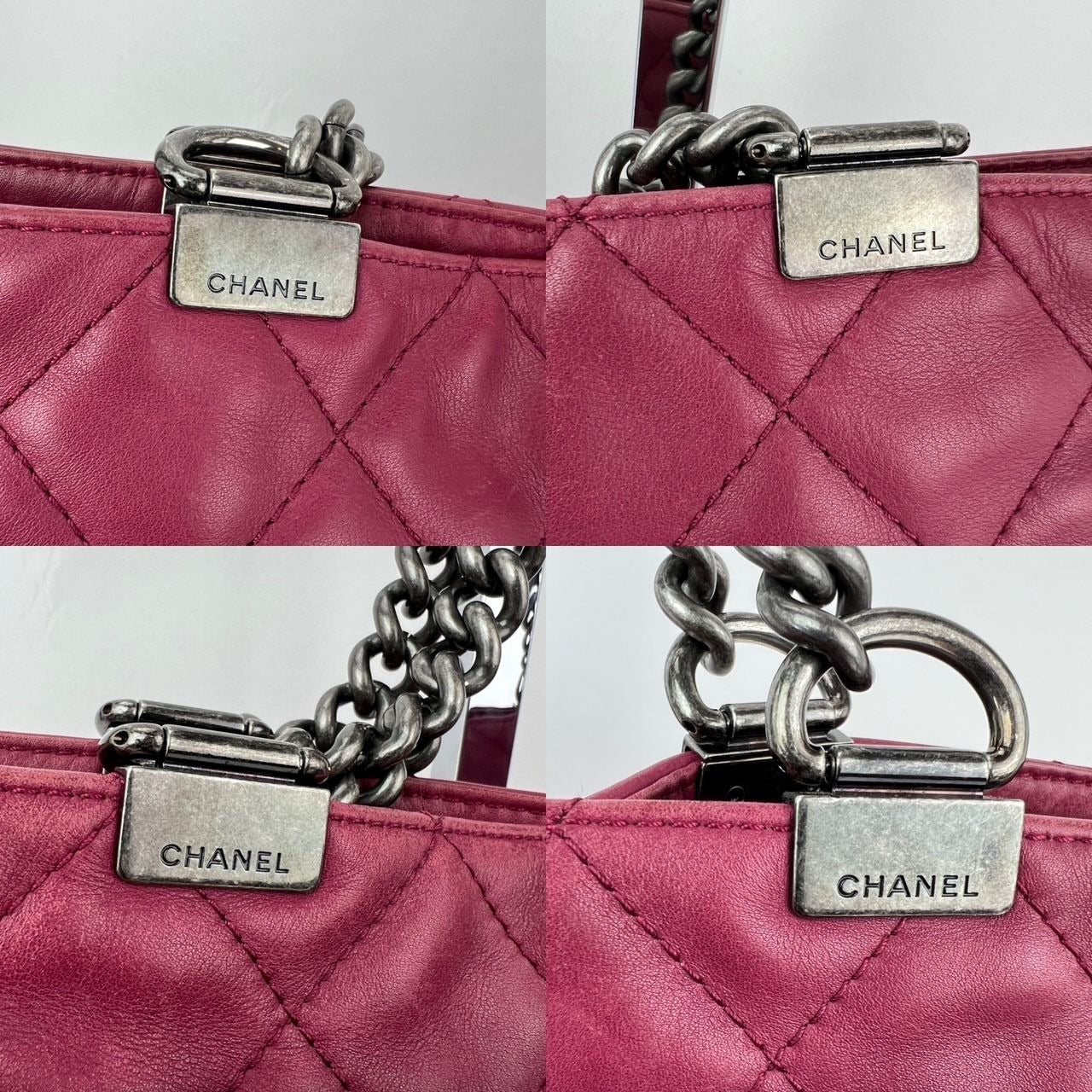
                  
                    Chanel Shopping in Chains Quilted Leather Burgundy Tote Bag
                  
                
