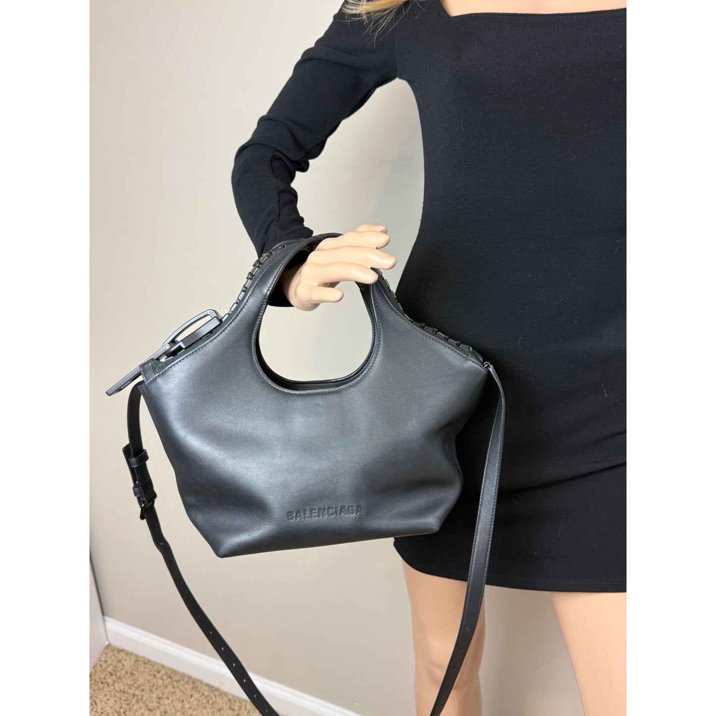 
                  
                    Balenciaga Calfskin Leather Megazip Black Shoulder Bag
                  
                