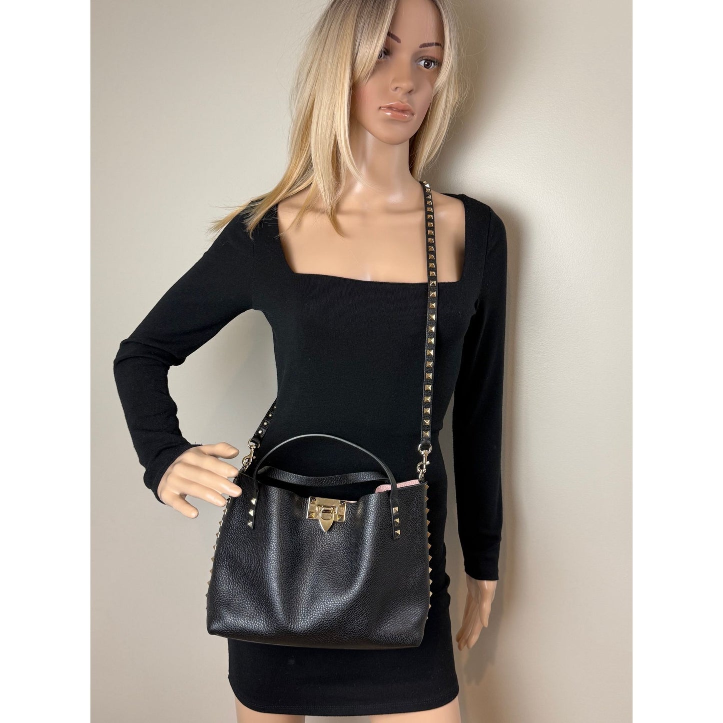 
                  
                    Valentino Giaravani Rockstud Small Black Leather Tote Bag
                  
                
