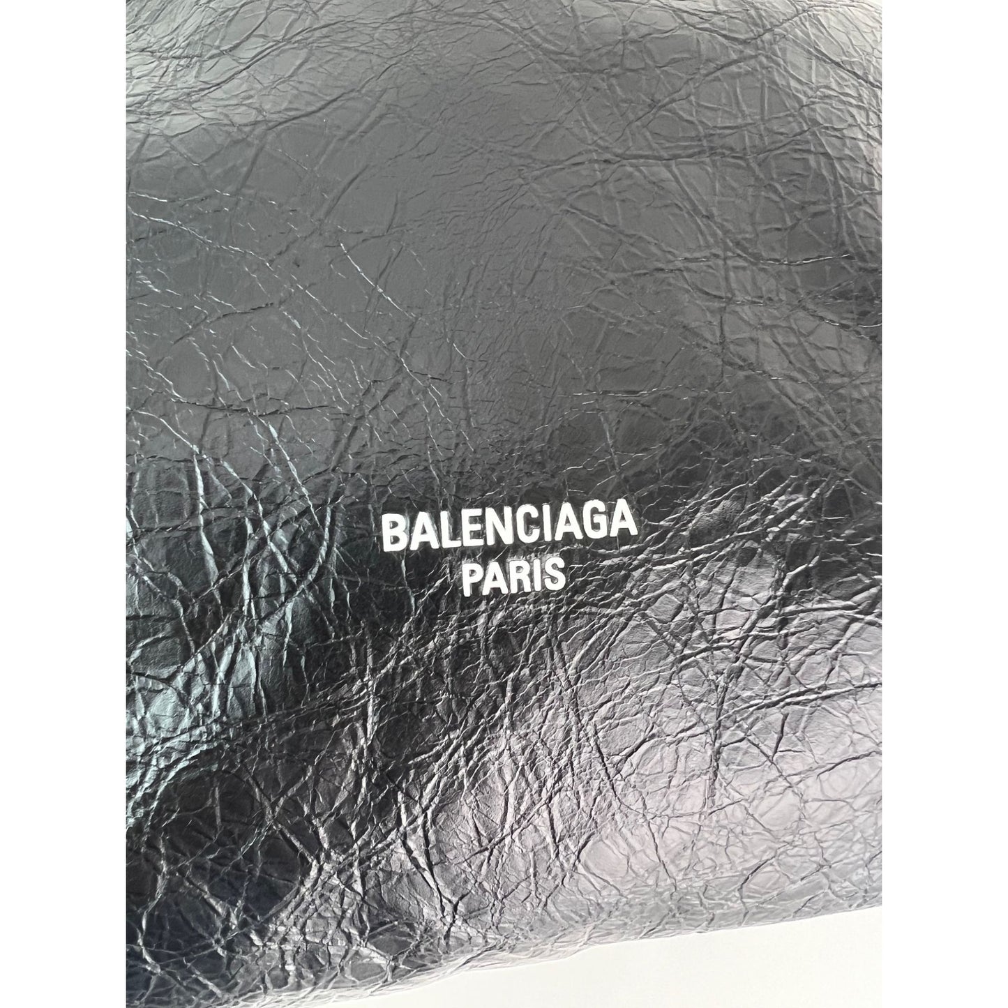 
                  
                    Balenciaga Leather Crush Medium Black Paris Charms Tote Bag
                  
                
