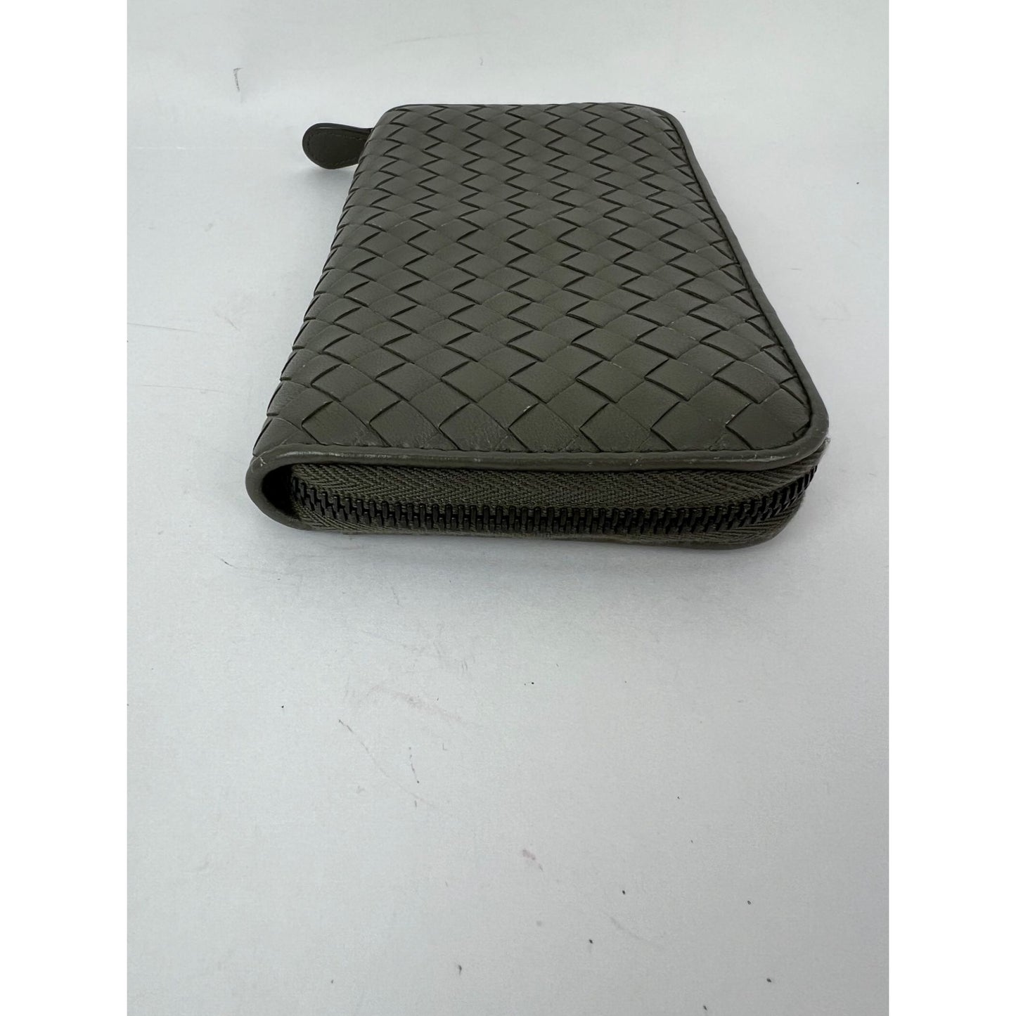
                  
                    Bottega Veneta Gray Intrecciato Zip Around Leather Wallet Clutch
                  
                