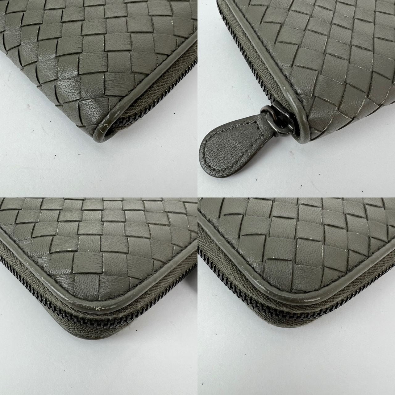 
                  
                    Bottega Veneta Gray Intrecciato Zip Around Leather Wallet Clutch
                  
                