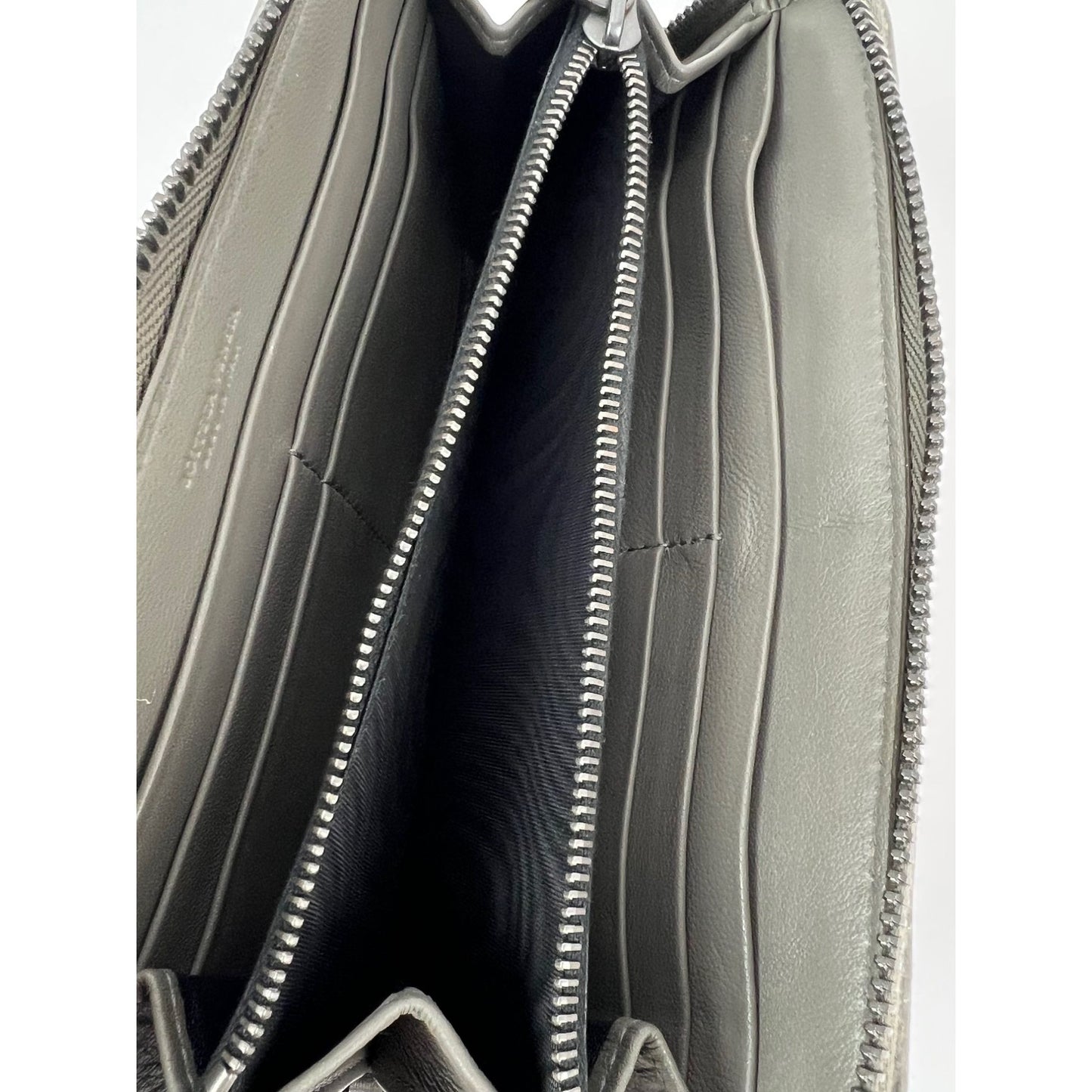 
                  
                    Bottega Veneta Gray Intrecciato Zip Around Leather Wallet Clutch
                  
                