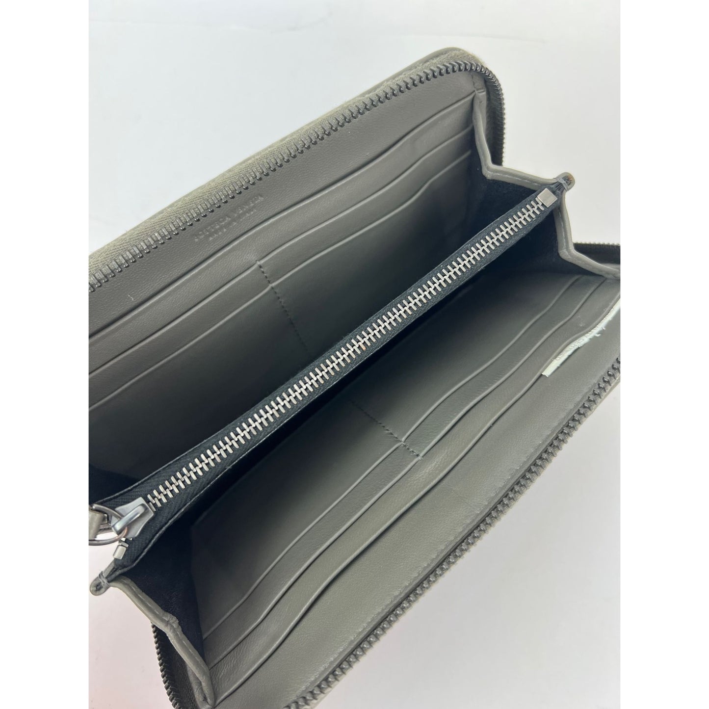 
                  
                    Bottega Veneta Gray Intrecciato Zip Around Leather Wallet Clutch
                  
                