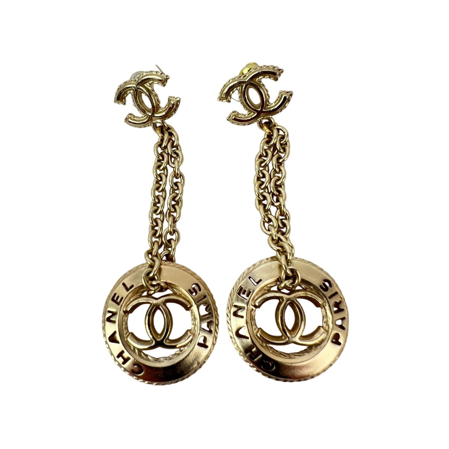 
                  
                    Chanel Gold Chain Logo Dangle CC Earrings
                  
                