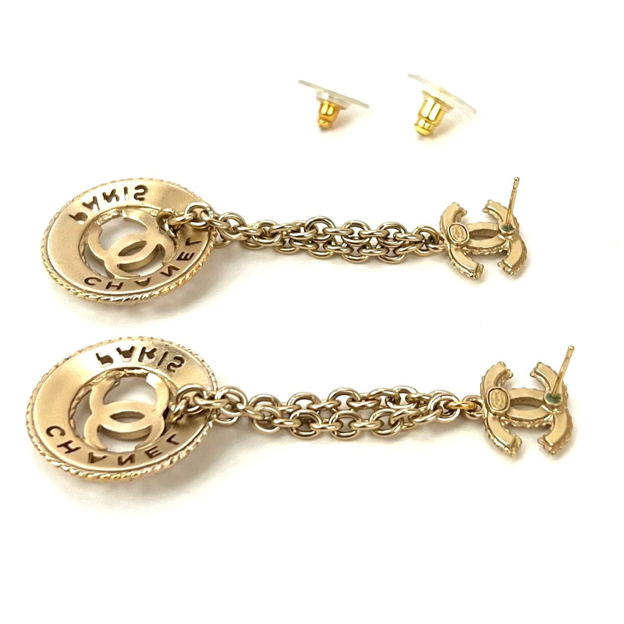 
                  
                    Chanel Gold Chain Logo Dangle CC Earrings
                  
                