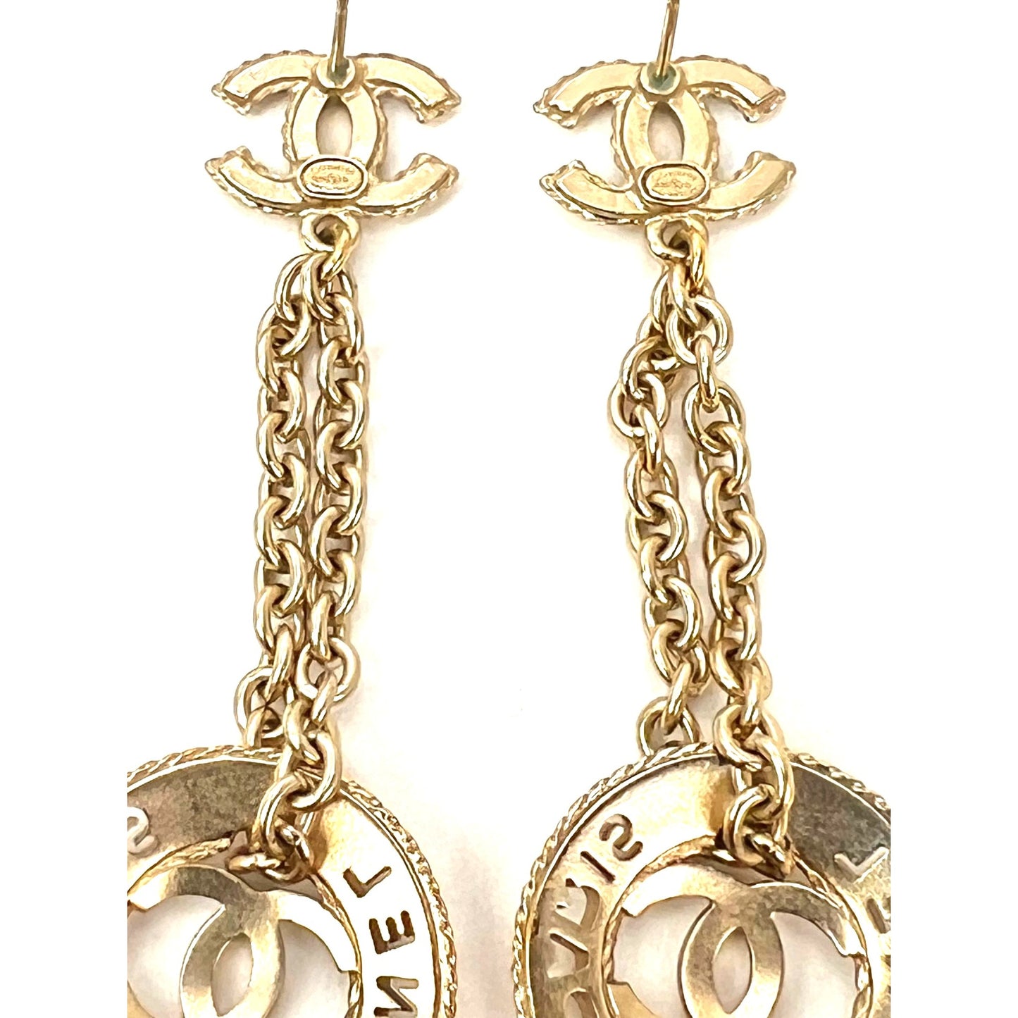 
                  
                    Chanel Gold Chain Logo Dangle CC Earrings
                  
                