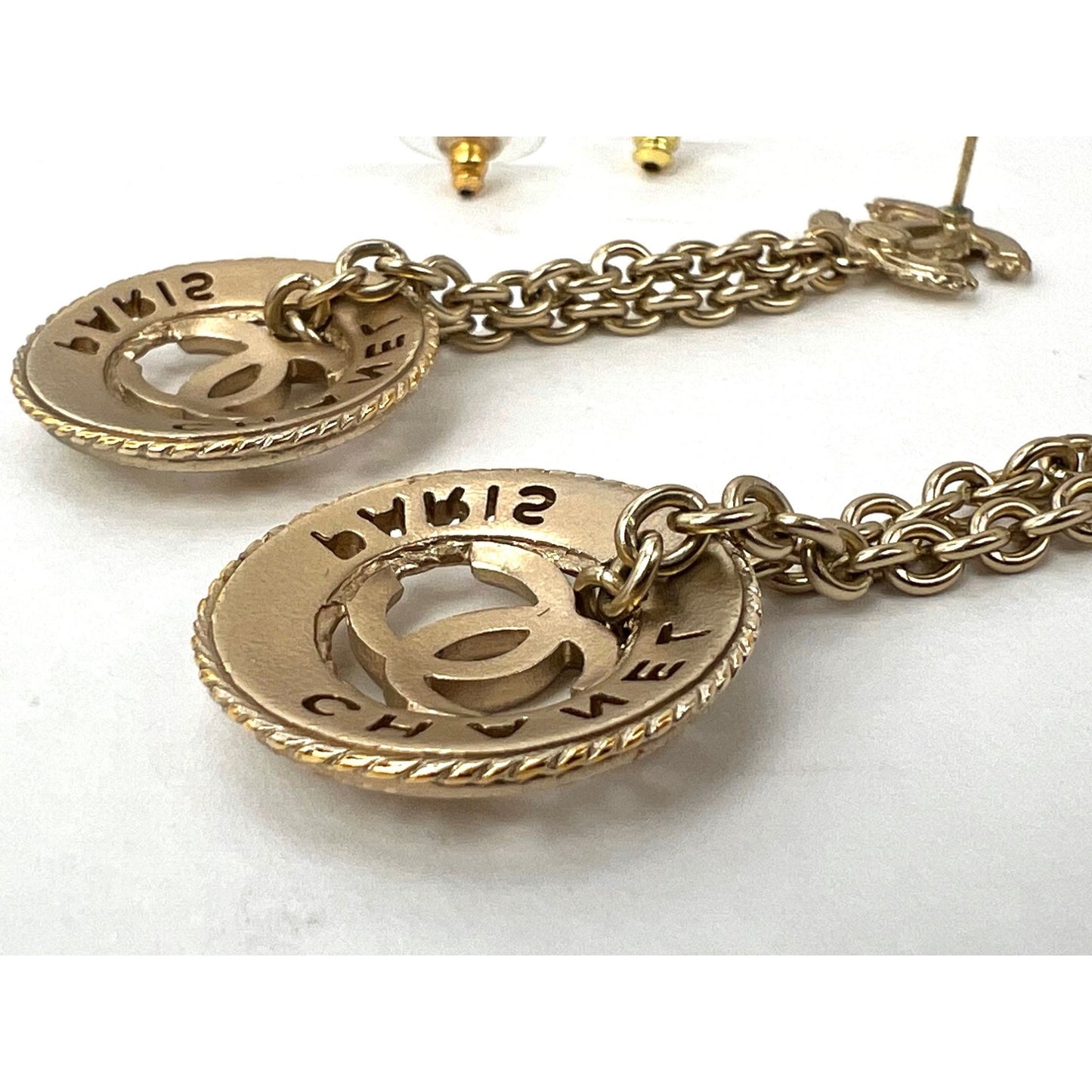 
                  
                    Chanel Gold Chain Logo Dangle CC Earrings
                  
                