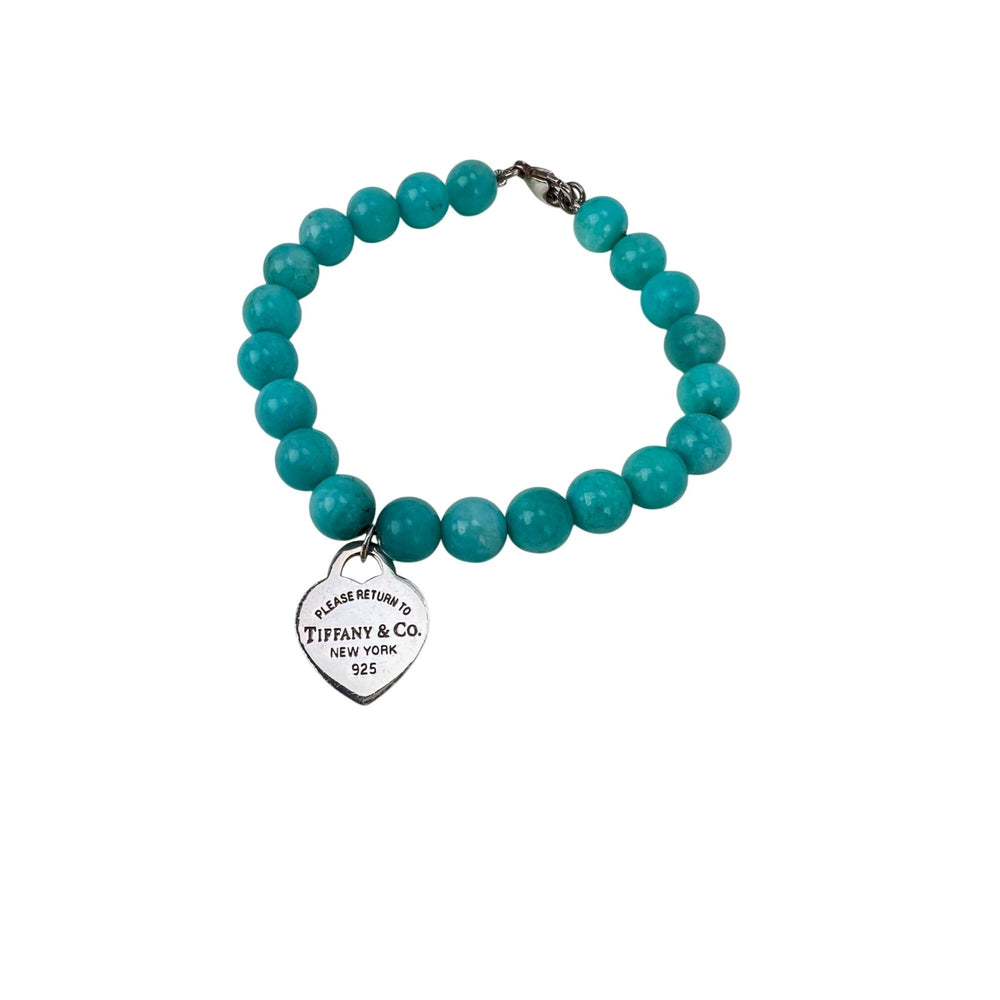 Tiffany Heart Tag Bead Bracelet in Silver with Amazonite, 8 mm