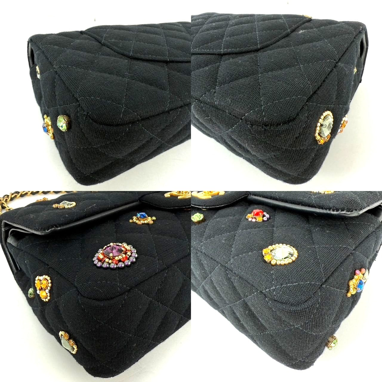 
                  
                    Chanel Jersey Knit Quilted Crystal Embellished Medium Double Flap Shoulder Bag
                  
                