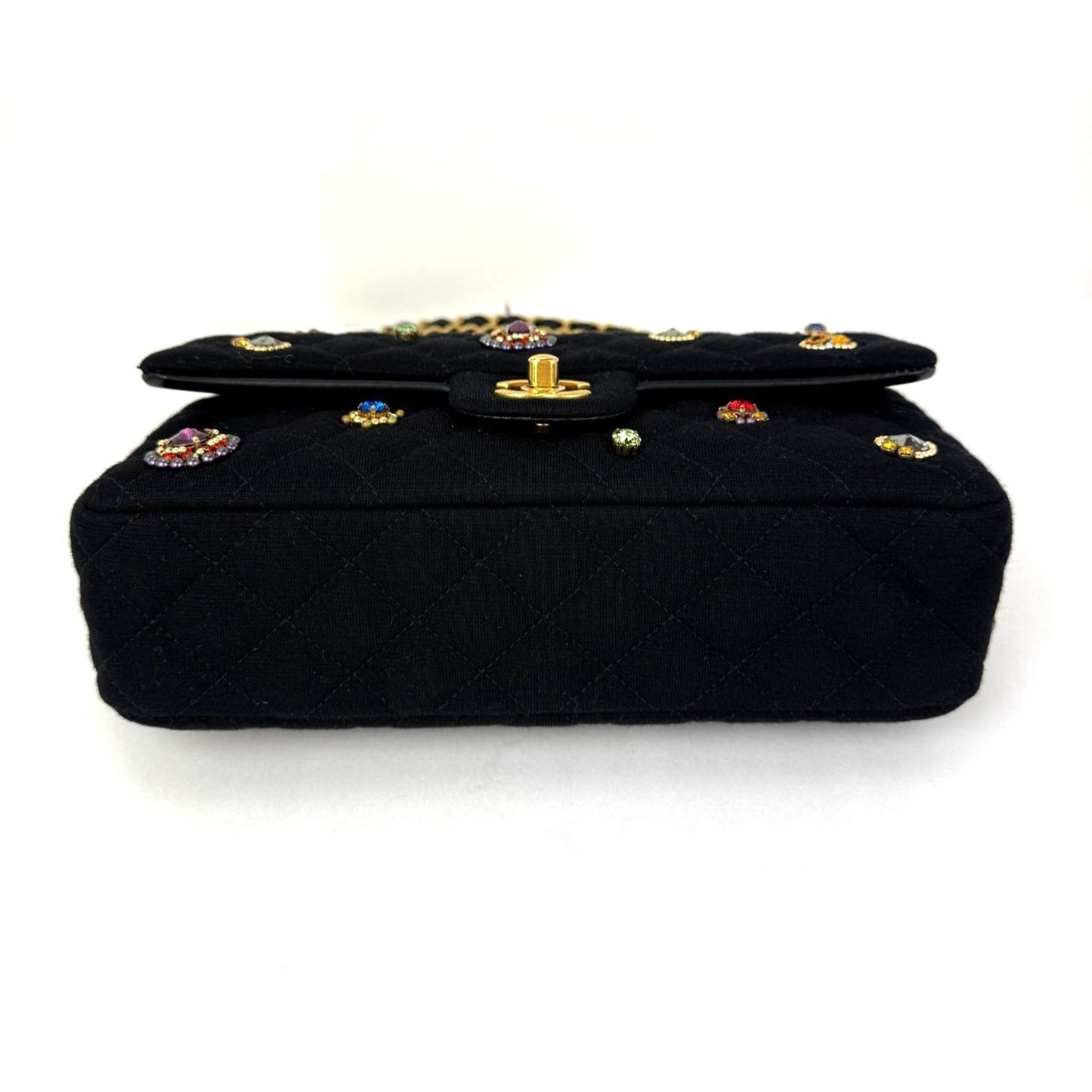 
                  
                    Chanel Jersey Knit Quilted Crystal Embellished Medium Double Flap Shoulder Bag
                  
                