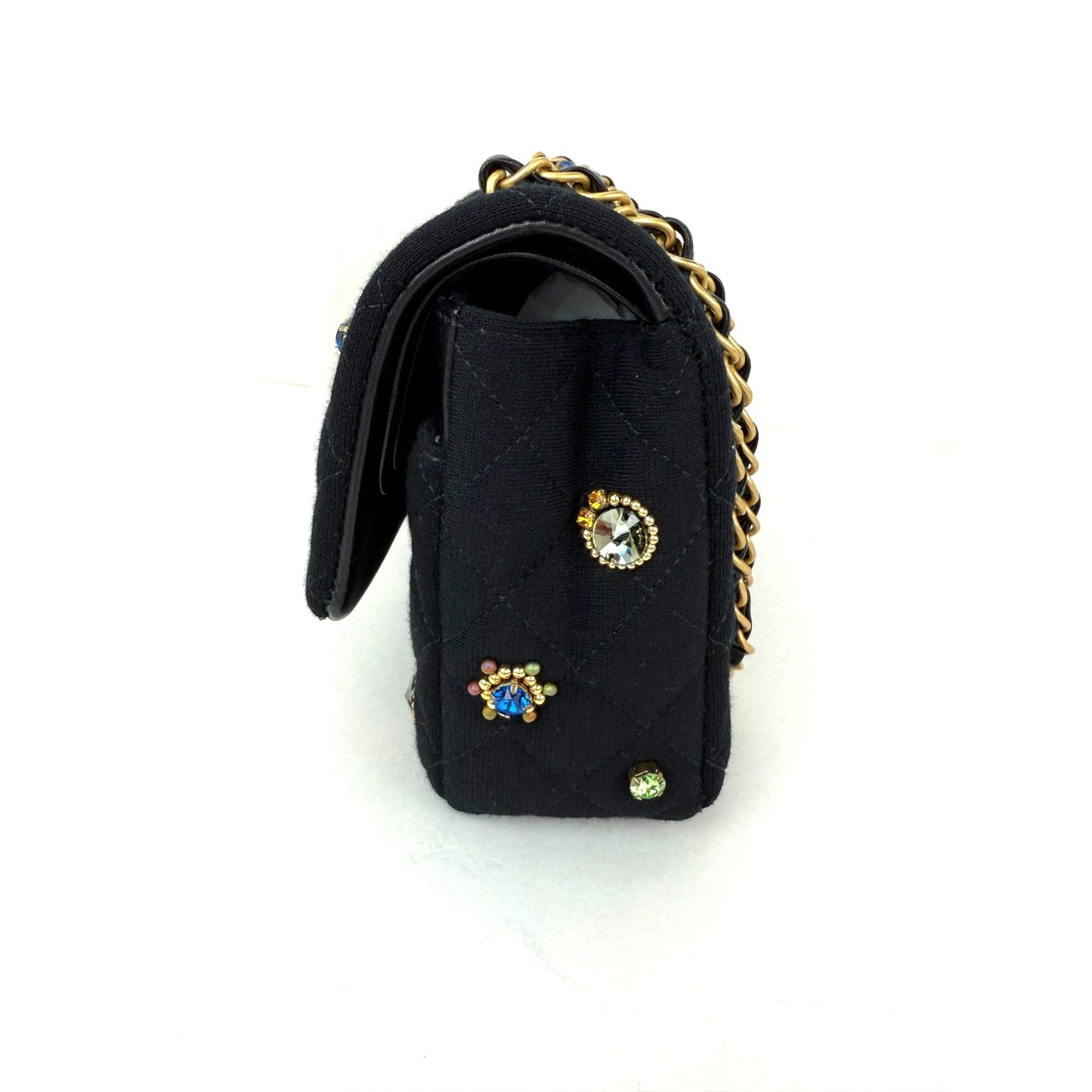 
                  
                    Chanel Jersey Knit Quilted Crystal Embellished Medium Double Flap Shoulder Bag
                  
                