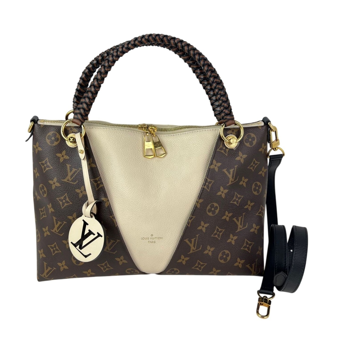 
                  
                    Louis Vuitton Braided V Tote MM Cream Leather Canvas Shoulder Hand Bag
                  
                