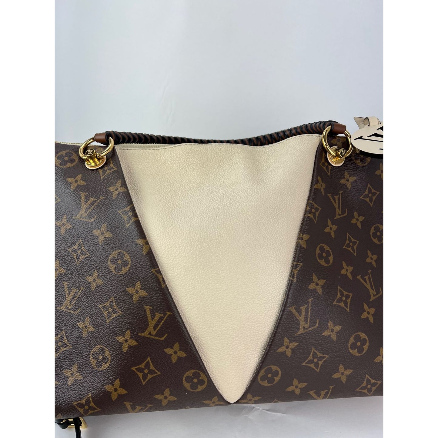 
                  
                    Louis Vuitton Braided V Tote MM Cream Leather Canvas Shoulder Hand Bag
                  
                