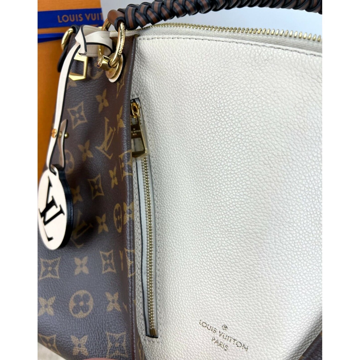 
                  
                    Louis Vuitton Braided V Tote MM Cream Leather Canvas Shoulder Hand Bag
                  
                